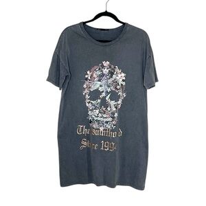 ALLSAINTS Floral Gothic Skull Tee T-Shirt Dress in Washed Black size XS/S